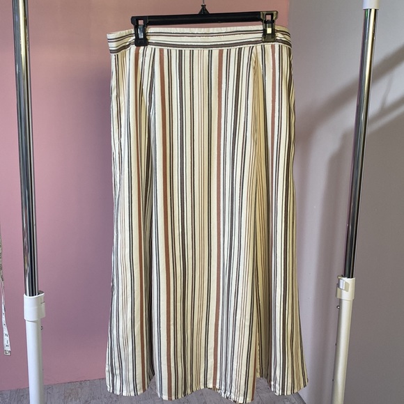 Loft Skirt 8 brown black cream striped A line midi fall long office church - Picture 7 of 11